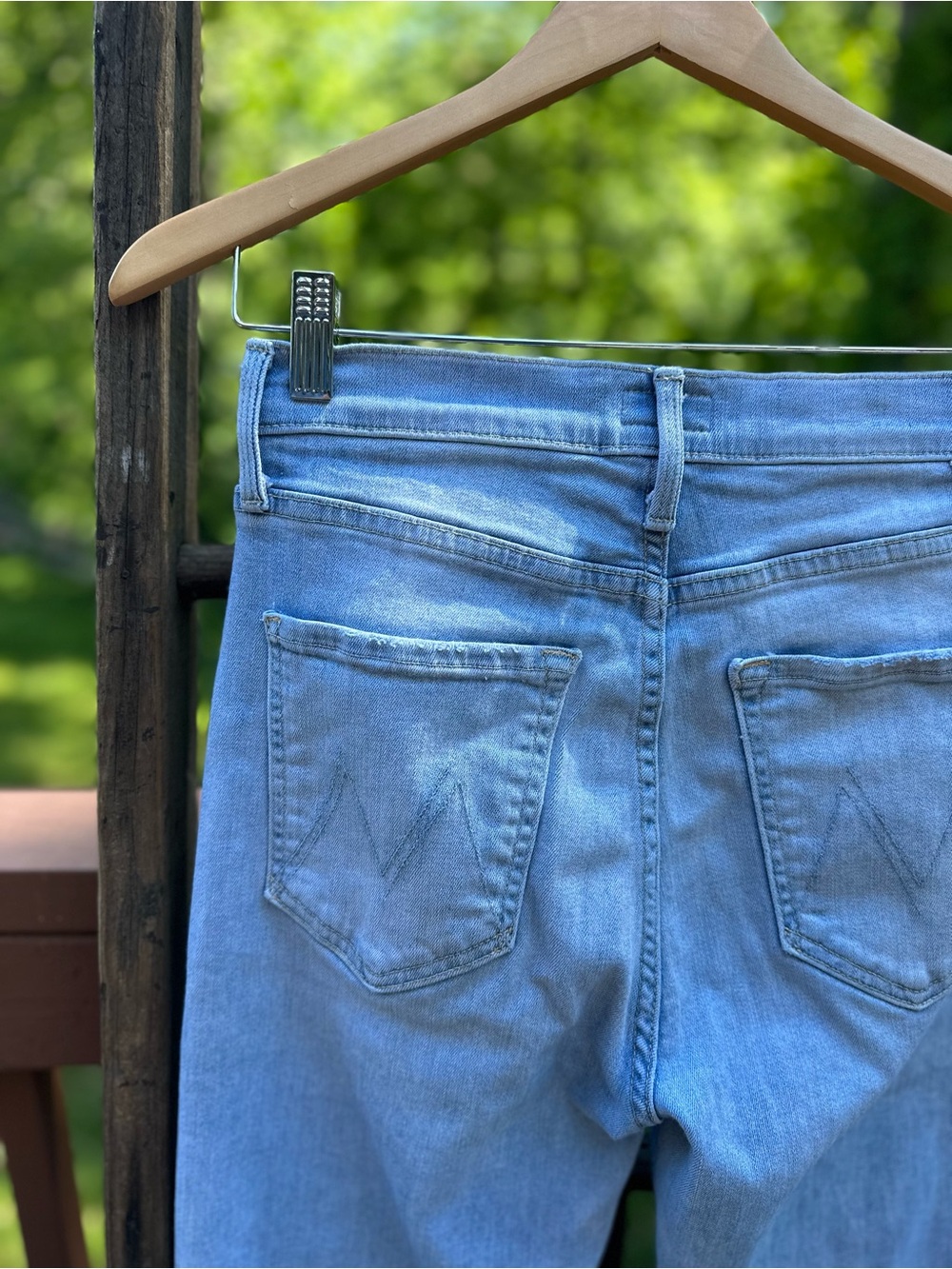 MOTHER Light Blue Button Fly Jeans - the Tripper Ankle Fray, Island Time - Picture 7 of 11